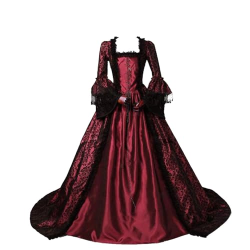 18th Century Damen Rokoko Ballkleid Druck Lang Gothic Viktorianisches Kleid Maskerade Thema Kleider(Rot-5,M) von CountryWomen