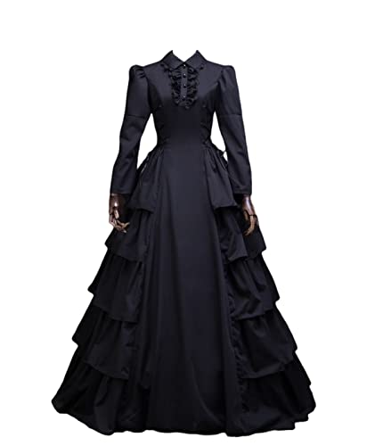 18th Century Damen Rokoko Ballkleid Druck Lang Gothic Viktorianisches Kleid Maskerade Thema Kleider(Schwarz7,XL) von CountryWomen