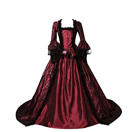 18th Century Damen Rokoko Ballkleid Druck Lang Gothic Viktorianisches Kleid Maskerade Thema Kleider, Rot-5, Groß von CountryWomen