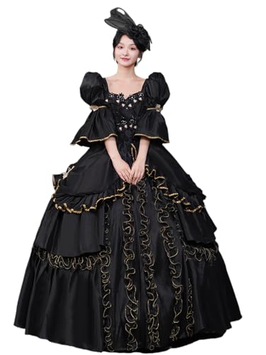 18th Century Women's Rococo Ball Gown Print Long Gothic Victorian Dress Masquerade Theme Dresses(Marie_Antoinette_Black,5XL) von CountryWomen