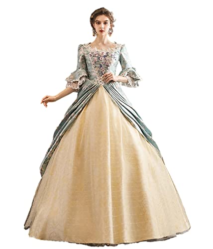 18th Century Women's Rococo Ball Gown Print Long Gothic Victorian Dress Masquerade Theme Dresses(Marie_Antoinette_Blue,3XL) von CountryWomen
