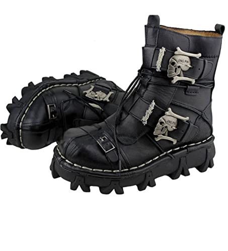 CountryWomen Herren Braun Echtes Leder Militär Armee Stiefel Gothic Schädel Punk Motorrad Stiefel (schwarz, numeric_41) von CountryWomen