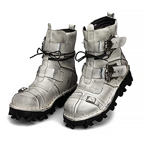 CountryWomen Herren Braun Echtes Leder Militär Armee Stiefel Gothic Schädel Punk Motorrad Stiefel (weiß, numeric_43) von CountryWomen