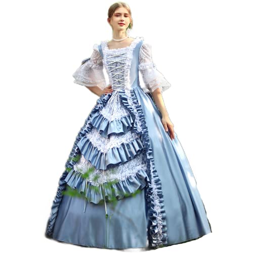 CountryWomen Marie Antoinette Prinzessin Dress Periode Ballkleid Reenactment Theater Kleid Brokat Ballkleid Kleider (S, blau) von CountryWomen