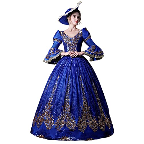 CountryWomen Marie Antoinette Prinzessin Kleid Periode Ballkleid Reenactment Theater Kleid Brokat Ballkleid Queen Kleider - - Medium von CountryWomen