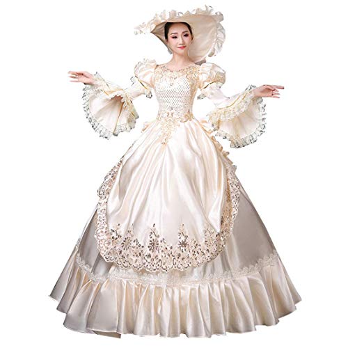 CountryWomen Viktorianisches Kleid für Frauen langes Partykleid Damen Rokoko Maskerade Ballkleid(Beige,3XL) von CountryWomen