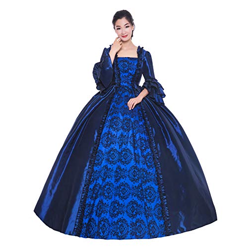 CountryWomen Viktorianisches Kleid für Frauen langes Partykleid Damen Rokoko Maskerade Ballkleid(Blau,XL) von CountryWomen