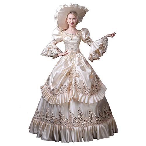 CountryWomen Viktorianisches Kleid für Frauen langes Partykleid Damen Rokoko Maskerade Ballkleid(Farbe14,L) von CountryWomen