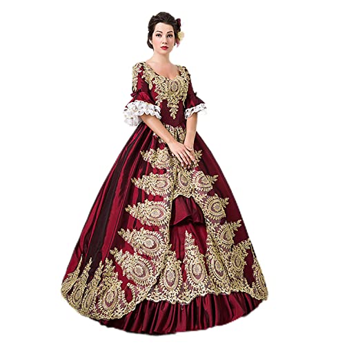 CountryWomen Viktorianisches Kleid für Frauen langes Partykleid Damen Rokoko Maskerade Ballkleid(Weinrot,XL) von CountryWomen