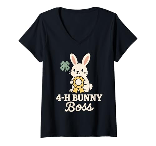 Damen Rabbit Show Handler 4-H Bunny Breeder Grooming Pride T-Shirt mit V-Ausschnitt Damen Rabbit Show Handler 4-H Bunny Breeder Grooming Pride T-Shirt mit V-Ausschnitt von County Fair Youth ARBA Showmanship Handler Merch