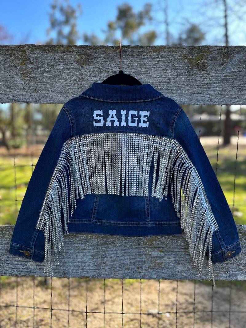 Kleinkind Strass Fransen Jeansjacke, Benutzerdefinierte Bling Jacke, Kinder Benutzerdefinierte Fransenjacke, Cowgirljacke, Personalisiert von CountyLineDesigns831