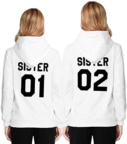 Best Friends Damen Hoodie Sister Pullover Beste Freunde Mädchen Pulli (Sister 01, Weiß M) von Couple Camp