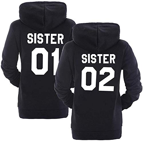 Best Friends Damen Hoodie Sister Pullover Beste Freunde Mädchen Pulli (Sister 02, Schwarz M) von Couple Camp