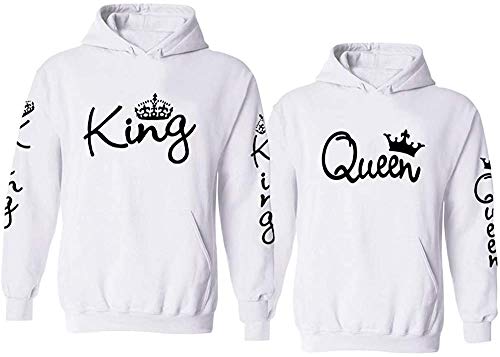 Couple Camp King Queen Pullover Partner Hoodie für Paare mit Fun Spruch - 1 Stück Damen Pulli Queen Weiß L von Couple Camp