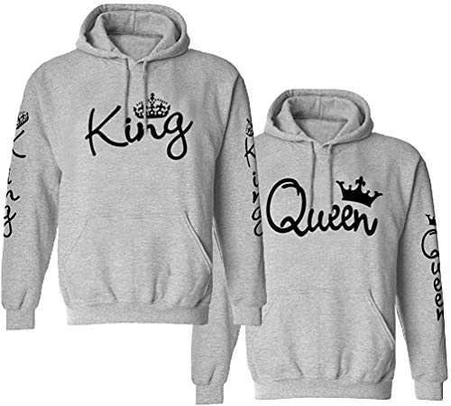 Couple Camp King Queen Pullover Partner Hoodie für Paare mit Fun Spruch - 1 Stück Damen Pulli Queen Grau XXL von Couple Camp