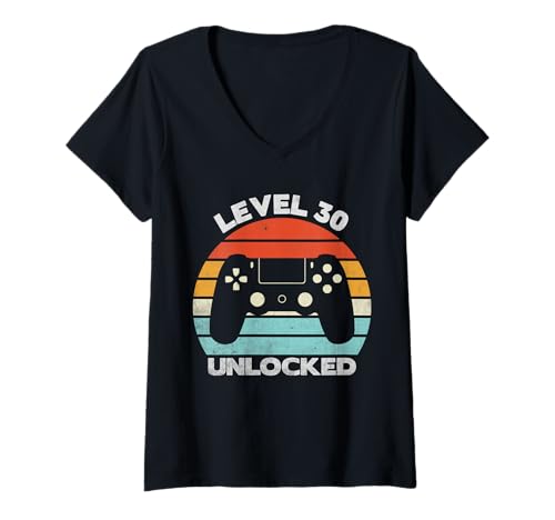 Damen 30. Hochzeitstag Gamer Ehefrau Ehemann 30 Jahre Ehe T-Shirt mit V-Ausschnitt von Couple Married For Thirty Years Funny Idea Graphic