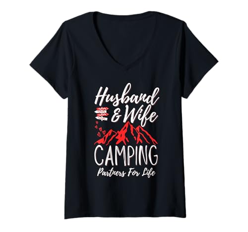Damen Paar passende Ehemann und Ehefrau Campingpartner fürs Leben T-Shirt mit V-Ausschnitt von Couple Matching Outfits For Vacation