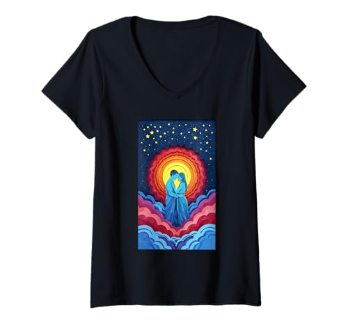 Damen Romantisches Paar Unendlichkeit zusammen Liebe Wolken Braut Seelen T-Shirt mit V-Ausschnitt Damen Romantisches Paar Unendlichkeit zusammen Liebe Wolken Braut Seelen T-Shirt mit V-Ausschnitt von Couple Romance Wedding Once In A Lifetime Altar