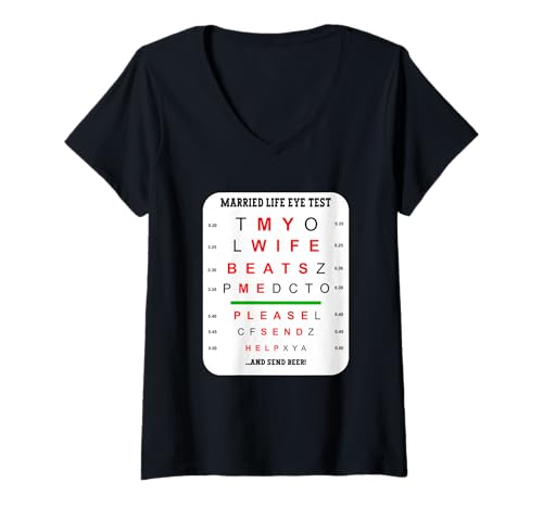 Damen My Wife Beats Me Ehe Humor Beziehung Ziele Verheiratet T-Shirt mit V-Ausschnitt von Couples Humor My Wife Beats Me Marriage Life