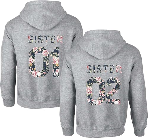 Couples Shop Best Friends Damen Hoodie Sister Pullover Beste Freunde Mädchen BFF - 1 Stück Sister 02 Flower3 Grau XS von Couples Shop