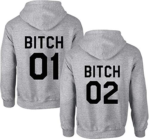 Best Friends Damen Pullover Sister Hoodie BFF Bitch 01 02-1x Bitch 01 Grau XL von Couples Shop