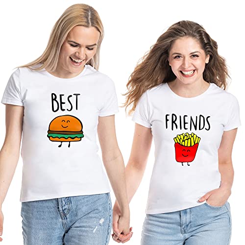 Best Friends Damen T-Shirt Burger & Pommes BFF Beste Freunde - 1x WeißPommes M von Couples Shop