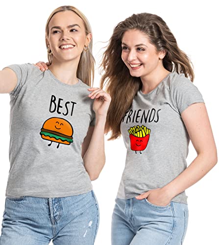 Best Friends Damen T-Shirt Burger & Pommes BFF Beste Freunde - 1x Grau Burger L von Couples Shop