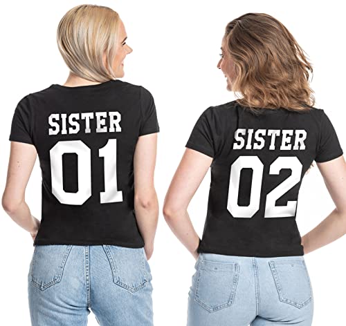 Best Friends Damen T-Shirt Sister Logo BFF Beste Freunde - 1x Sister 01 Schwarz XXL von Couples Shop
