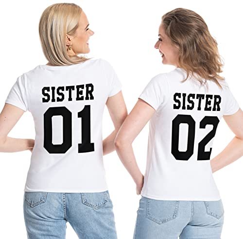 Best Friends Damen T-Shirt Sister Logo BFF Beste Freunde - 1x Sister 02 Weiß M von Couples Shop