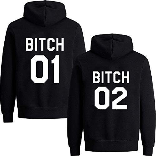 Best Friends Damen Pullover Sister Hoodie BFF Bitch 01 02-1x Bitch 01 Schwarz L von Couples Shop