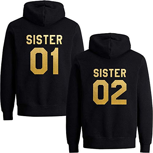 Couples Shop Best Friends Damen Hoodie Sister Pullover Beste Freunde Mädchen BFF - 1 Stück Sister 02 Gold Schwarz XXL von Couples Shop