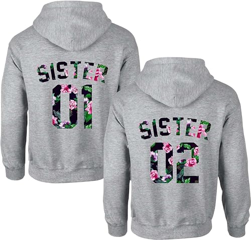 Couples Shop Best Friends Damen Hoodie Sister Pullover Beste Freunde Mädchen BFF - 1 Stück Sister 01 Flower1 Grau M von Couples Shop