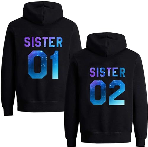 Couples Shop Best Friends Damen Hoodie Sister Pullover Beste Freunde Mädchen BFF - 1 Stück Sister 01 Starry Night Schwarz L von Couples Shop