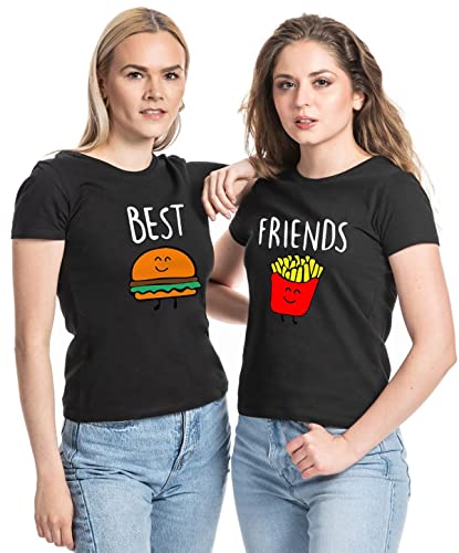 Best Friends Damen T-Shirt Burger & Pommes BFF Beste Freunde - 1x Schwarz Burger XS von Couples Shop