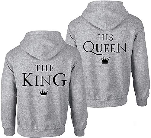 Couple Partner King Queen Pullover Set Pärchen Hoodie - 1 Stück Damen Pullover Grau S von Couples Shop