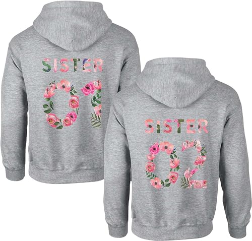 Couples Shop Best Friends Damen Hoodie Sister Pullover Beste Freunde Mädchen BFF - 1 Stück Sister 02 Flower2 Grau S von Couples Shop