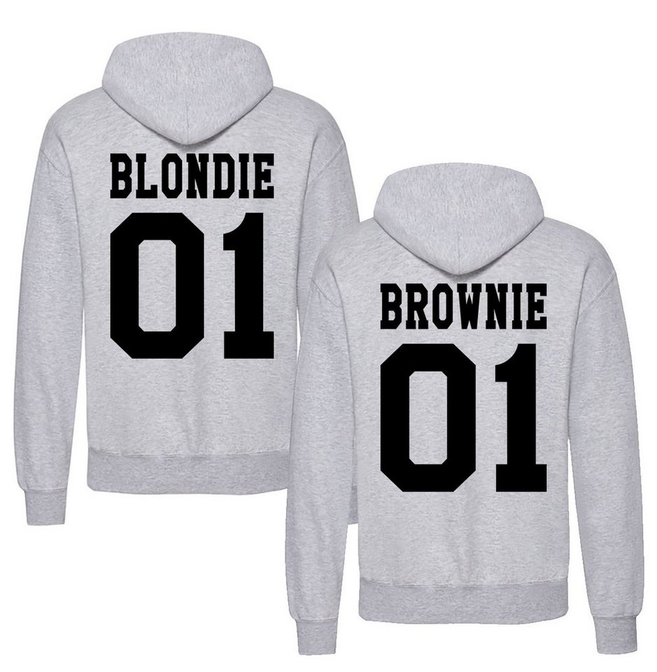 Couples Shop Kapuzenpullover Blondie & Brownie Damen Hoodie Pullover mit lustigem Spruch Print von Couples Shop