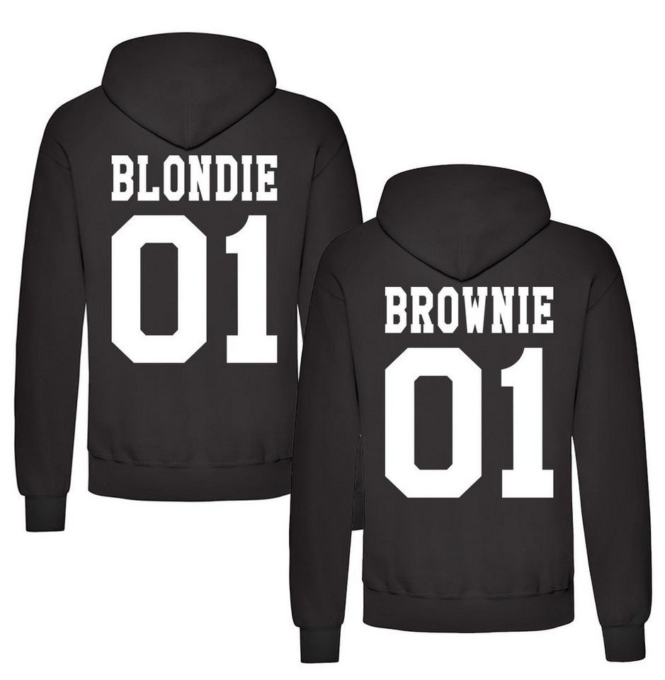 Couples Shop Kapuzenpullover Blondie & Brownie Damen Hoodie Pullover mit lustigem Spruch Print von Couples Shop