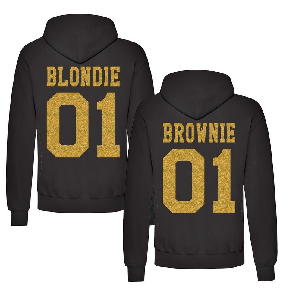 Couples Shop Kapuzenpullover Blondie & Brownie Damen Hoodie Pullover mit lustigem Spruch Print von Couples Shop