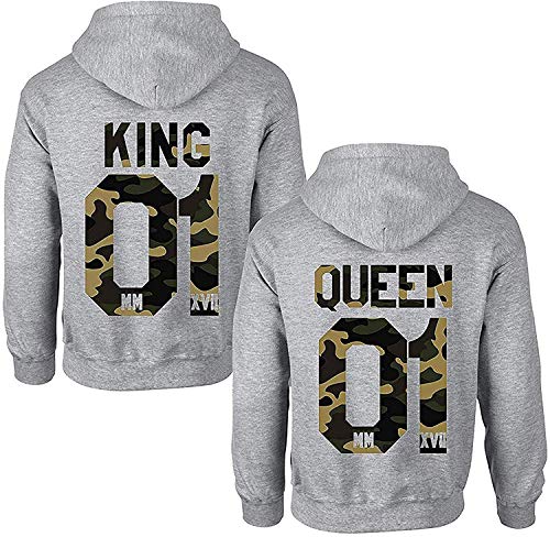 Couples Shop King Queen Hoodie Pullover - 1 Stück King Herren Camouflage-Grau S von Couples Shop