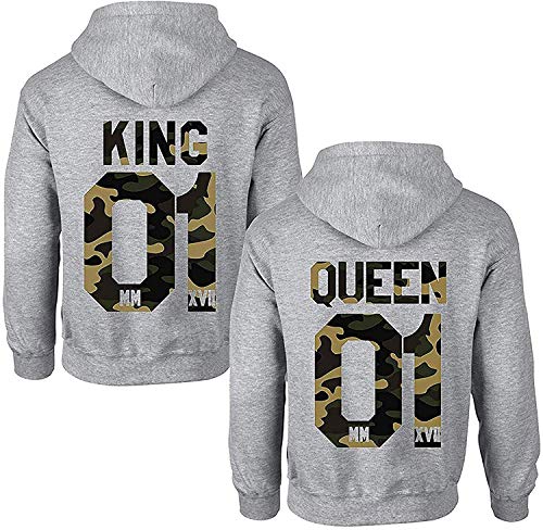 Couples Shop King Queen Hoodie Pullover - 1 Stück King Herren Camouflage-Grau XL von Couples Shop