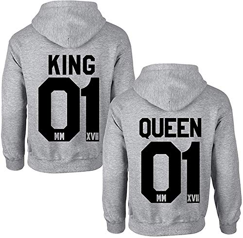 Couples Shop King Queen Hoodie Pullover - 1 Stück King Herren Grau M von Couples Shop