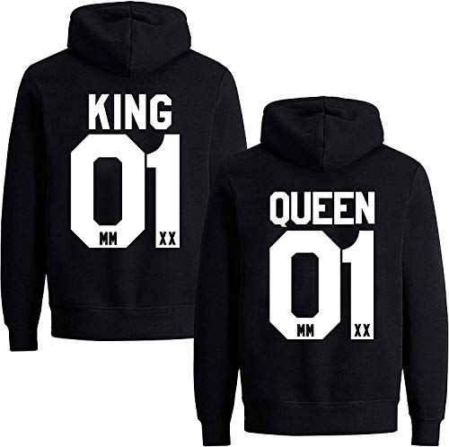 Couples Shop King Queen Hoodie Pullover - 1 Stück Queen Damen Schwarz L von Couples Shop
