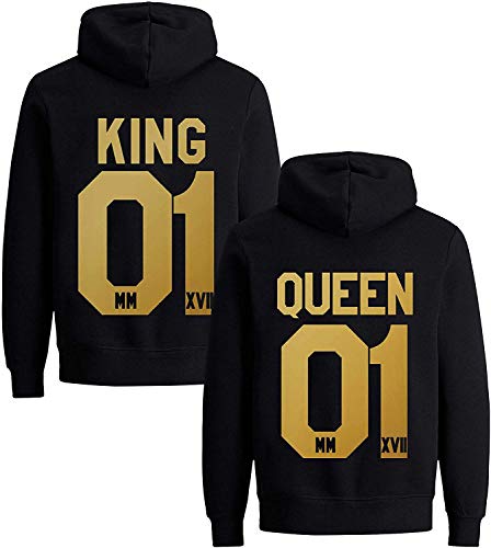 Couples Shop King Queen Hoodie Pullover - 1 Stück Queen Damen Gold-Schwarz XXL von Couples Shop
