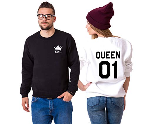 Couples Shop King Queen Pullover Pärchen Hoodie Set (King Herren Pullover Weiß M) von Couples Shop