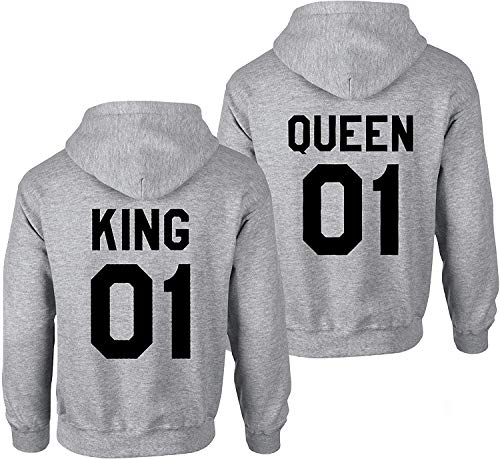 Couples Shop King Queen Pullover Pärchen Hoodie Set (Queen Damen Kapuzenpullover Grau XXL) von Couples Shop