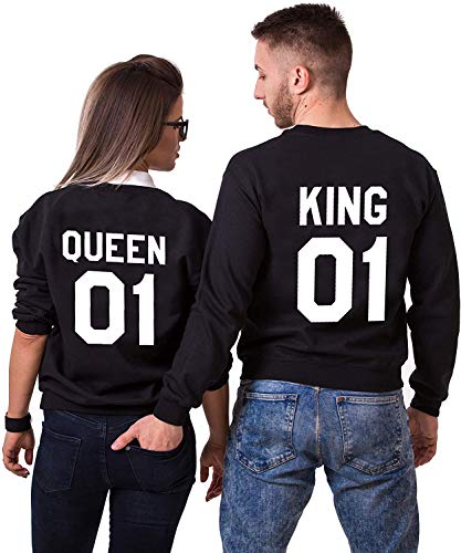 Couples Shop King Queen Pullover Pärchen Hoodie Set (Queen Damen Pullover Schwarz S) von Couples Shop