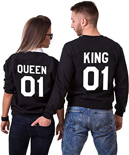 Couples Shop King Queen Pullover Pärchen Hoodie Set (Queen Damen Pullover Schwarz XL) von Couples Shop