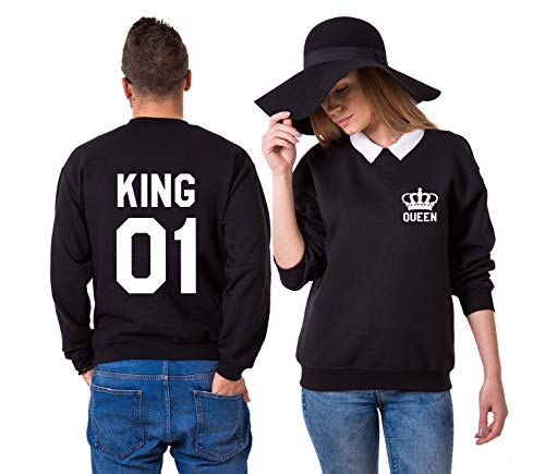 Couples Shop King Queen Pullover Pärchen Hoodie Set (Queen Damen Pullover Weiß L) von Couples Shop