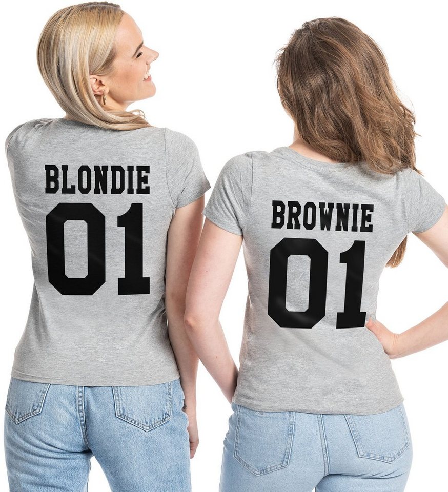 Couples Shop Print-Shirt Blondie & Brownie Damen T-Shirt Freunde Set mit trendigem Frontprint von Couples Shop